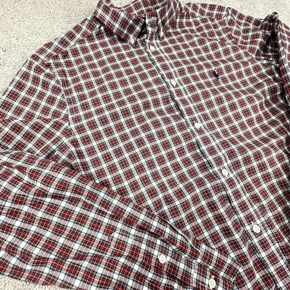 Ralph‎ Lauren Boy's Long Sleeve Button Front Shirt Classic Plaid Pattern Size XL